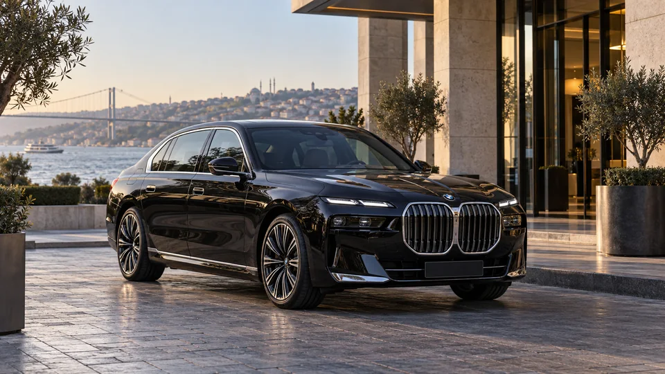 İstanbul'da lüks şoförlü ulaşım için siyah BMW 7 Serisi — temsili görsel